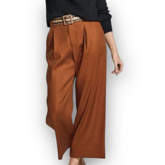 Cabi #6478 Cruise Crop Sienna Brown Linen Blend Pants Coastal Beach Women Medium - Picture 1 of 11